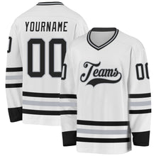 Load image into Gallery viewer, Custom White Black-Gray Hockey Jersey