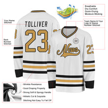 Load image into Gallery viewer, Custom White Old Gold-Black Hockey Jersey