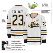 Load image into Gallery viewer, Custom White Black-Old Gold Hockey Jersey