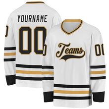 Load image into Gallery viewer, Custom White Black-Old Gold Hockey Jersey