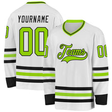Load image into Gallery viewer, Custom White Neon Green-Black Hockey Jersey