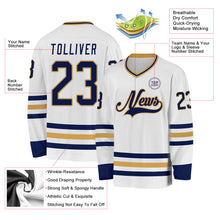 Load image into Gallery viewer, Custom White Navy-Old Gold Hockey Jersey