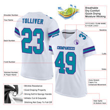 Load image into Gallery viewer, Custom White Teal-Purple Mesh Authentic Football Jersey