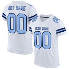 Load image into Gallery viewer, Custom White Light Blue-Navy Mesh Authentic Football Jersey