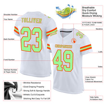 Load image into Gallery viewer, Custom White Pea Green-Orange Mesh Authentic Football Jersey