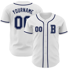 Load image into Gallery viewer, Custom White Navy Authentic Baseball Jersey