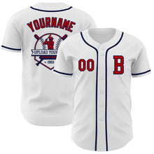 Load image into Gallery viewer, Custom White Red-Navy Authentic Baseball Jersey