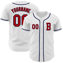 Load image into Gallery viewer, Custom White Red-Navy Authentic Baseball Jersey