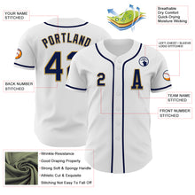 Load image into Gallery viewer, Custom White Navy-Old Gold Authentic Baseball Jersey