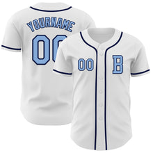 Load image into Gallery viewer, Custom White Light Blue-Navy Authentic Baseball Jersey