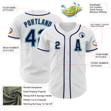 Load image into Gallery viewer, Custom White Navy Gray-Teal Authentic Baseball Jersey