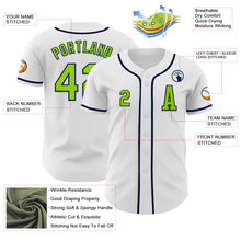 Load image into Gallery viewer, Custom White Neon Green-Navy Authentic Baseball Jersey