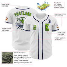 Load image into Gallery viewer, Custom White Neon Green-Navy Authentic Baseball Jersey