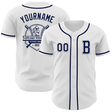 Load image into Gallery viewer, Custom White Navy-Gray Authentic Baseball Jersey