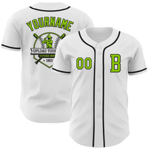 Load image into Gallery viewer, Custom White Neon Green-Black Authentic Baseball Jersey