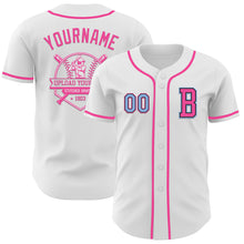 Load image into Gallery viewer, Custom White Light Blue Black-Pink Authentic Baseball Jersey