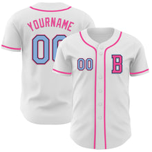 Load image into Gallery viewer, Custom White Light Blue Black-Pink Authentic Baseball Jersey