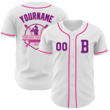 Load image into Gallery viewer, Custom White Purple-Pink Authentic Baseball Jersey