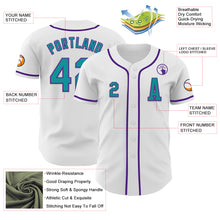 Load image into Gallery viewer, Custom White Teal-Purple Authentic Baseball Jersey