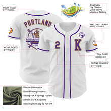 Load image into Gallery viewer, Custom White Purple-Old Gold Authentic Baseball Jersey