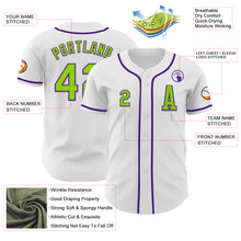 Load image into Gallery viewer, Custom White Neon Green-Purple Authentic Baseball Jersey