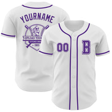 Load image into Gallery viewer, Custom White Purple Authentic Baseball Jersey