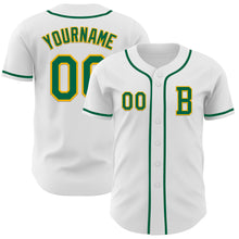 Load image into Gallery viewer, Custom White Kelly Green-Gold Authentic Baseball Jersey