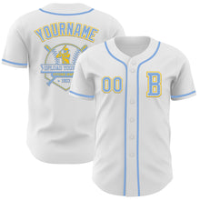 Load image into Gallery viewer, Custom White Light Blue-Yellow Authentic Baseball Jersey
