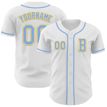 Load image into Gallery viewer, Custom White Light Blue-Yellow Authentic Baseball Jersey