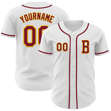 Load image into Gallery viewer, Custom White Crimson-Gold Authentic Baseball Jersey