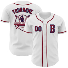 Load image into Gallery viewer, Custom White Crimson-Navy Authentic Baseball Jersey