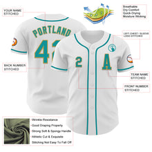Load image into Gallery viewer, Custom White Teal-Old Gold Authentic Baseball Jersey