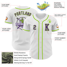 Load image into Gallery viewer, Custom White Purple-Neon Green Authentic Baseball Jersey