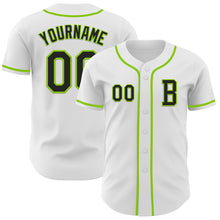 Load image into Gallery viewer, Custom White Black-Neon Green Authentic Baseball Jersey