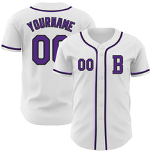 Load image into Gallery viewer, Custom White Purple-Black Authentic Baseball Jersey