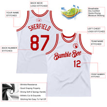 Load image into Gallery viewer, Custom White Red Authentic Throwback Basketball Jersey