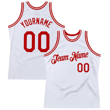 Load image into Gallery viewer, Custom White Red Authentic Throwback Basketball Jersey