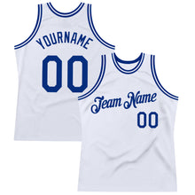 Load image into Gallery viewer, Custom White Royal Authentic Throwback Basketball Jersey