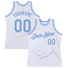 Load image into Gallery viewer, Custom White Light Blue Authentic Throwback Basketball Jersey