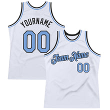Load image into Gallery viewer, Custom White Light Blue-Black Authentic Throwback Basketball Jersey