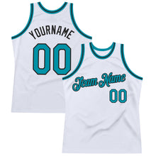 Load image into Gallery viewer, Custom White Teal-Black Authentic Throwback Basketball Jersey