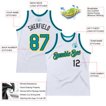Load image into Gallery viewer, Custom White Teal Black-Light Yellow Authentic Throwback Basketball Jersey