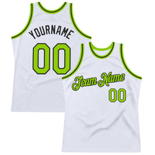 Load image into Gallery viewer, Custom White Neon Green-Black Authentic Throwback Basketball Jersey