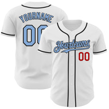 Load image into Gallery viewer, Custom White Light Blue Black-Red Authentic Baseball Jersey