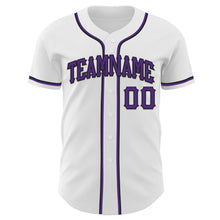 Load image into Gallery viewer, Custom White Purple-Black Authentic Baseball Jersey