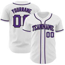 Load image into Gallery viewer, Custom White Purple-Black Authentic Baseball Jersey