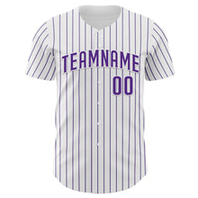 Load image into Gallery viewer, Custom White Purple Pinstripe Purple Authentic Baseball Jersey