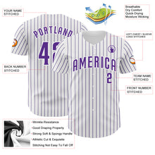 Load image into Gallery viewer, Custom White Purple Pinstripe Purple Authentic Baseball Jersey