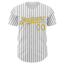 Load image into Gallery viewer, Custom White Black Pinstripe Old Gold Authentic Baseball Jersey