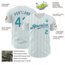 Load image into Gallery viewer, Custom White Teal Pinstripe Light Pink Authentic Baseball Jersey